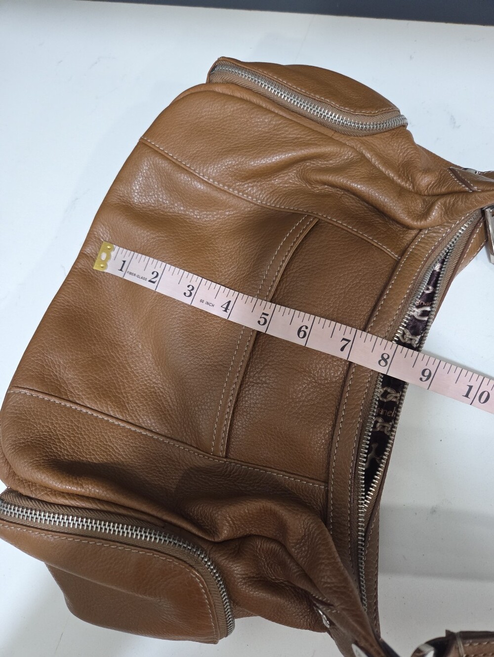 Tignanello Hobo Bag Warm Cognac Brown Leather Silver Trims - Picture 13 of 15
